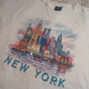 Vintage Single Stitch New York T-Shirt White M Twin Towers Big City Rare Retro